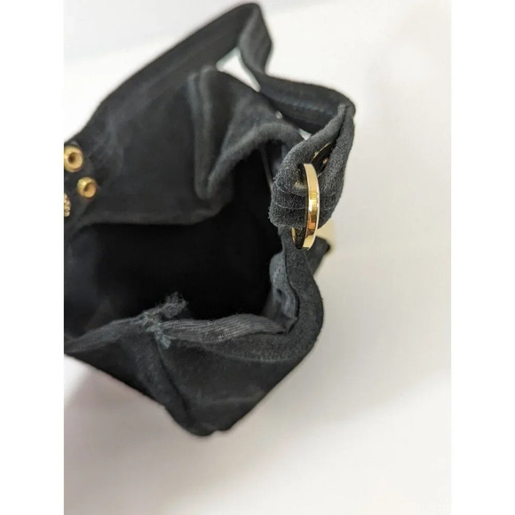 Goldco Italy Suede Sac Purse Clutch Handbag Black Small Bag Gold Metal Hardware - Picture 6 of 10